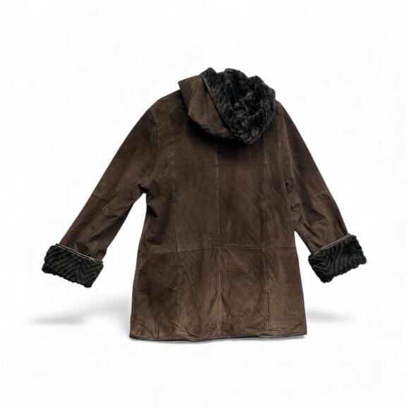 Vintage Y2k Nuage Suede Leather Midlength Jacket with Faux fur Hooded S/P - Picture 2 of 7